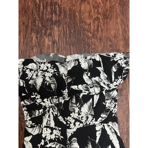 Mi Ami Womens Maxi Dress Size L Black White Floral Strapless Ruffle Summer - Picture 2 of 4